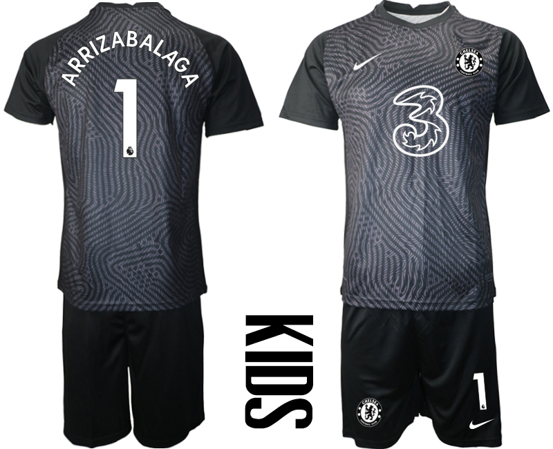 2021 Chelsea black Youth goalkeeper #1 soccer jerseys->youth soccer jersey->Youth Jersey